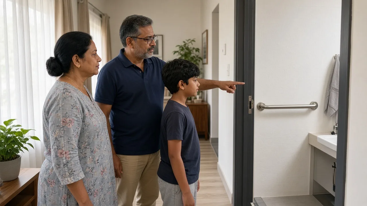 Family reviewing a safe walkway in a care home